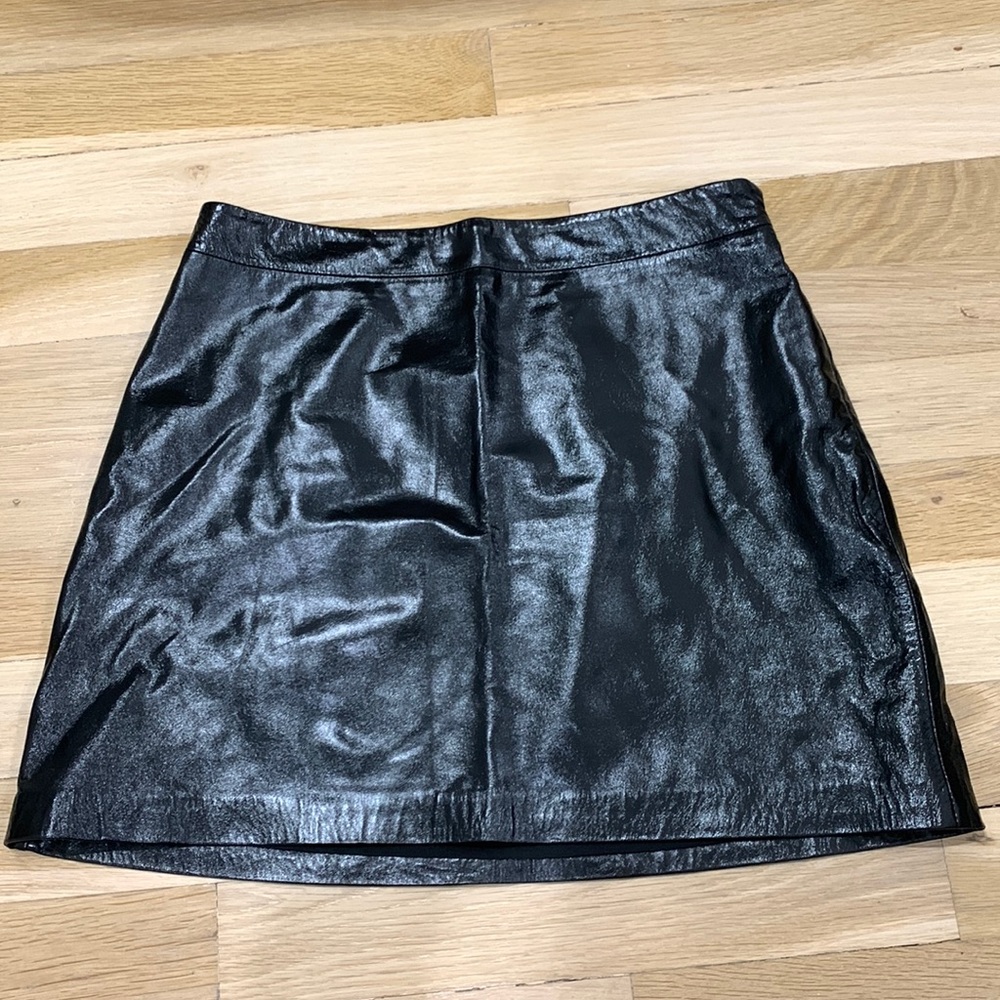 Bebe, black leather mini skirt, size 10
